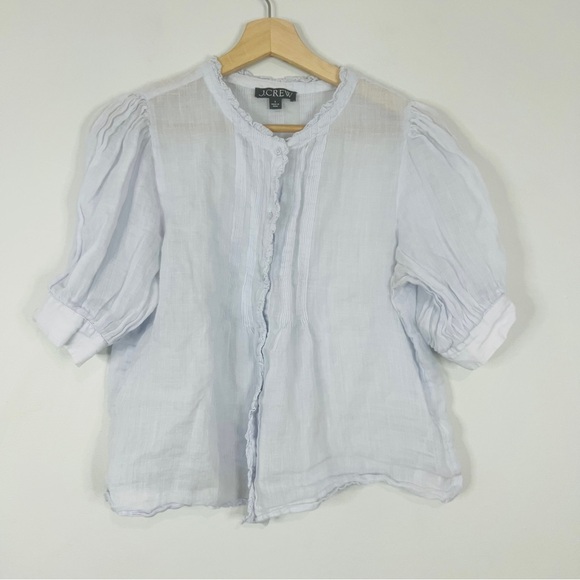 J. Crew lace Trim PINTUCK blouse Soft Blue Button-Up Top size small - Picture 2 of 7